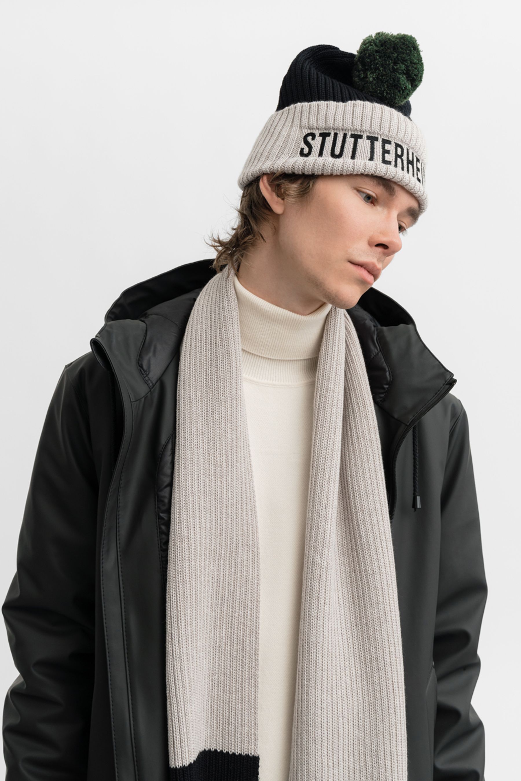 stutterheim april beanie light sand/black accessories hats-and-scarves beanies