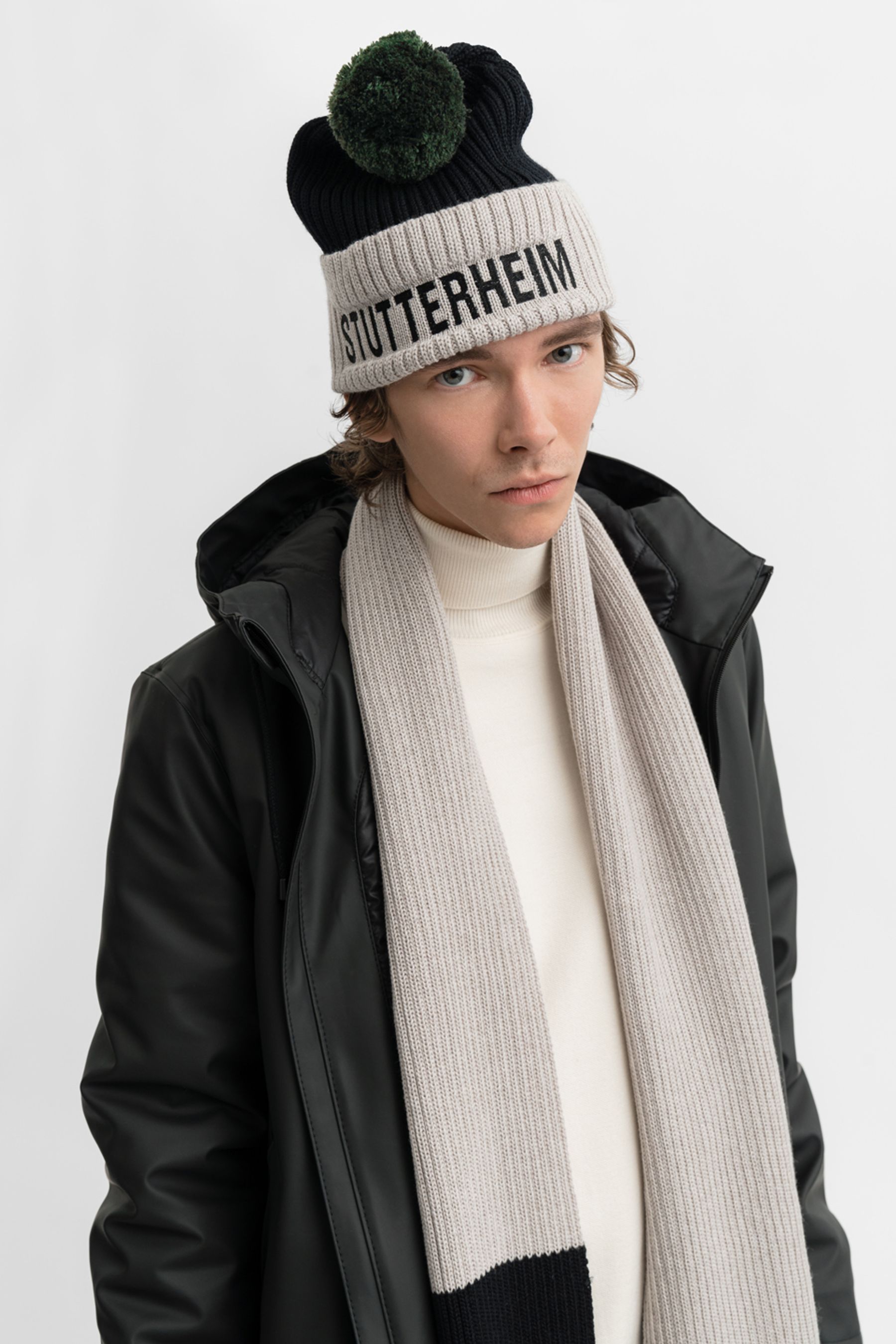 stutterheim april beanie light sand/black accessories hats-and-scarves beanies