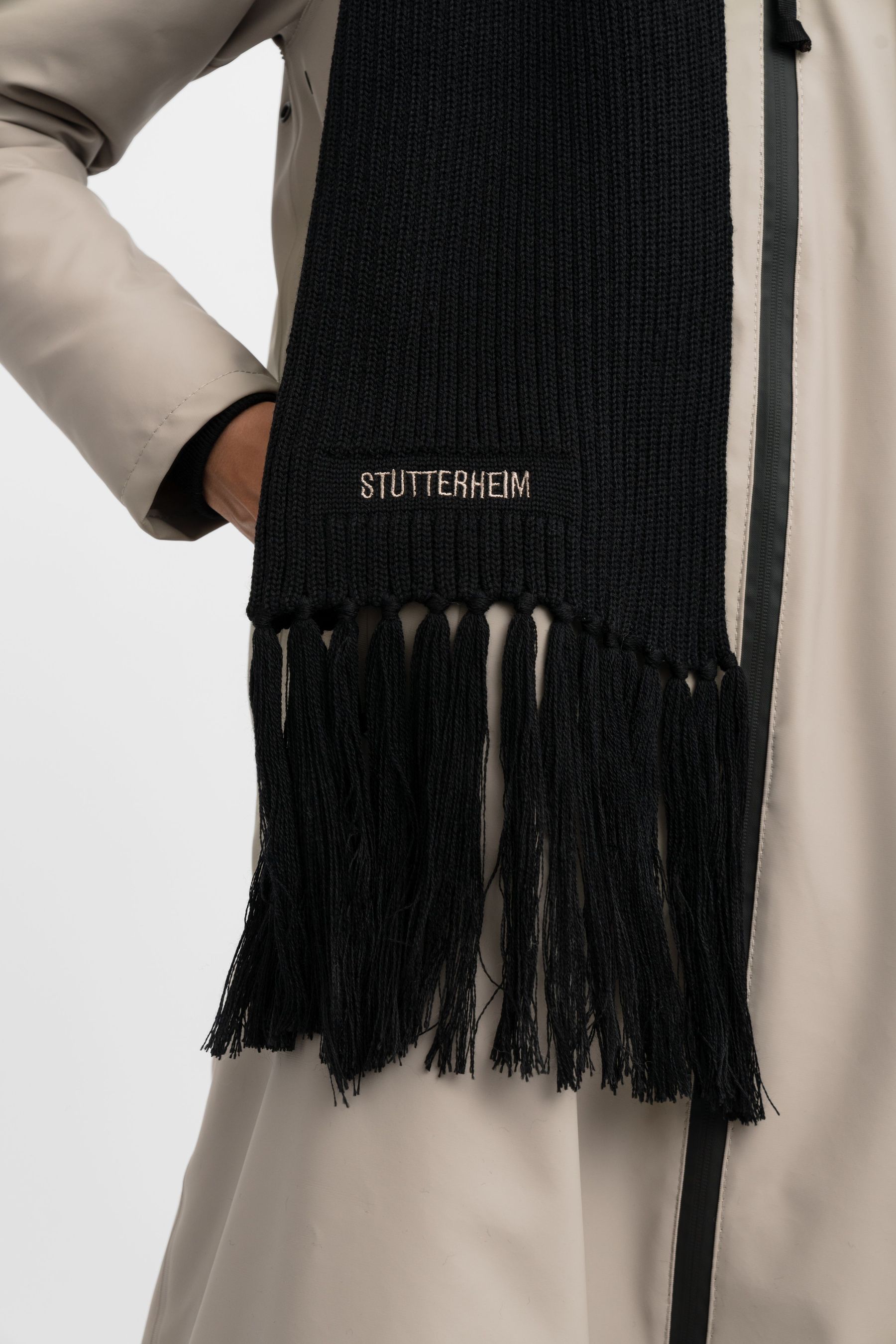 stutterheim fringe scarf black accessories hats-and-scarves scarves
