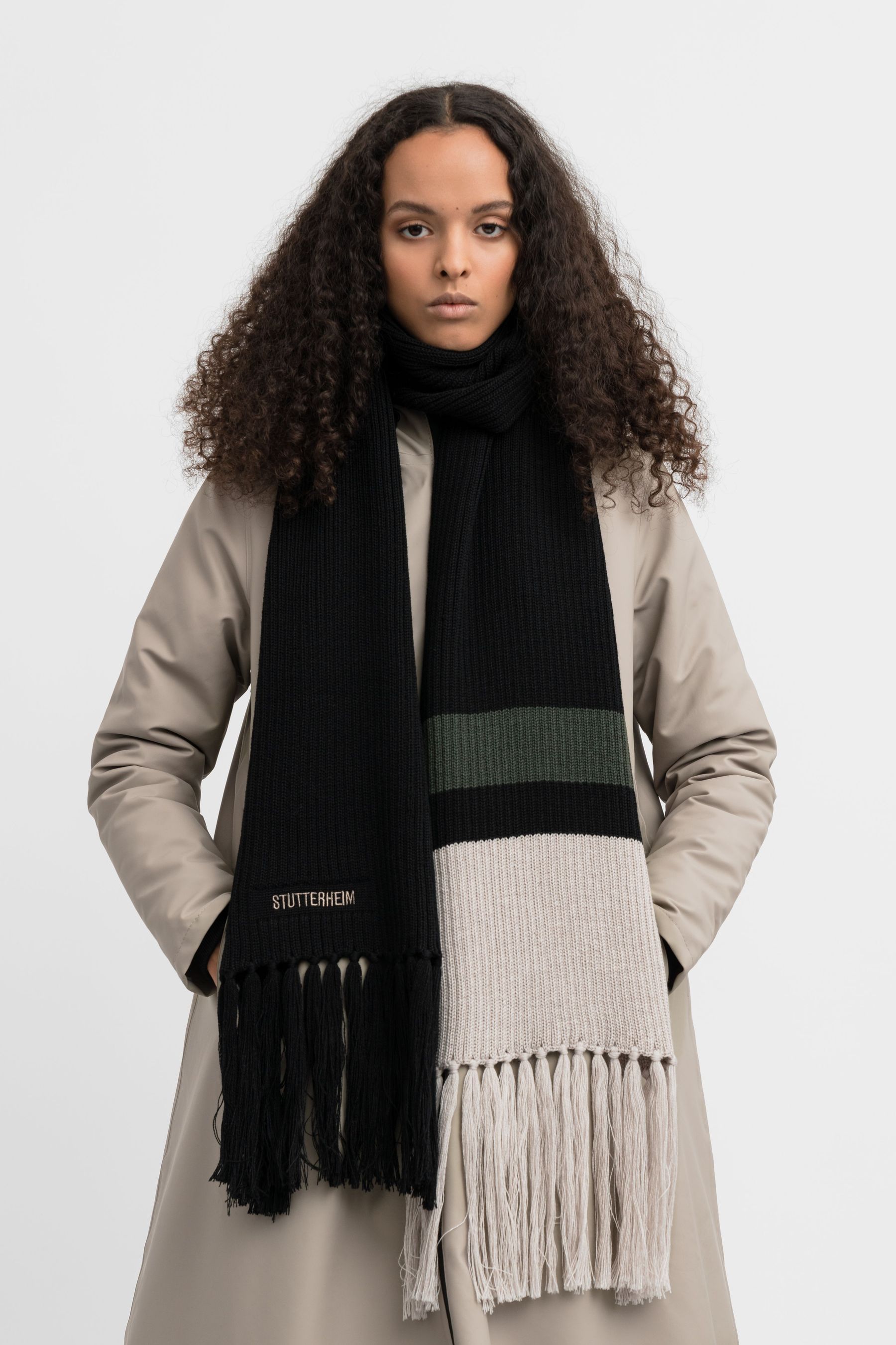 stutterheim fringe scarf black accessories hats-and-scarves scarves