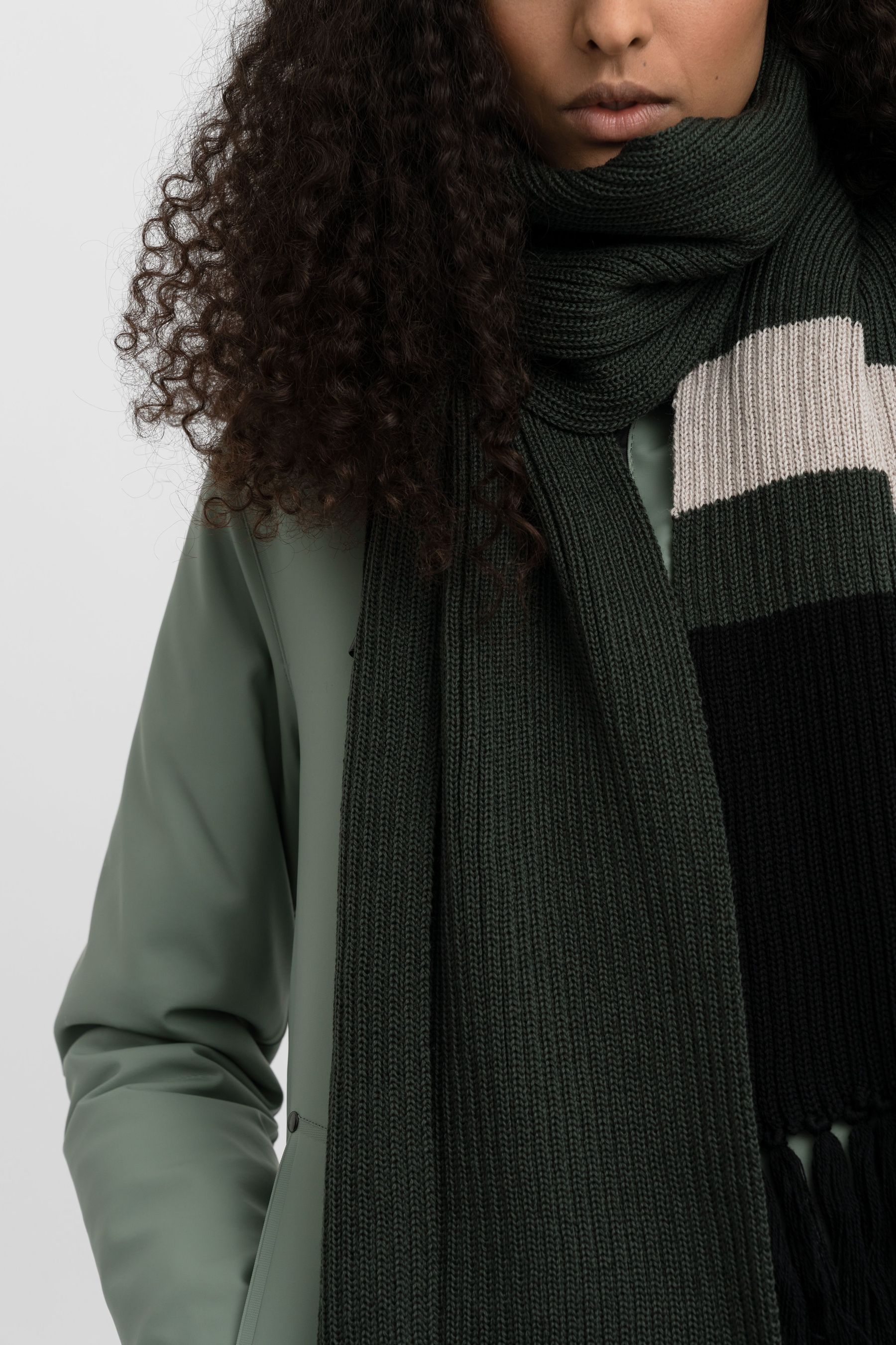 stutterheim fringe scarf green accessories hats-and-scarves scarves