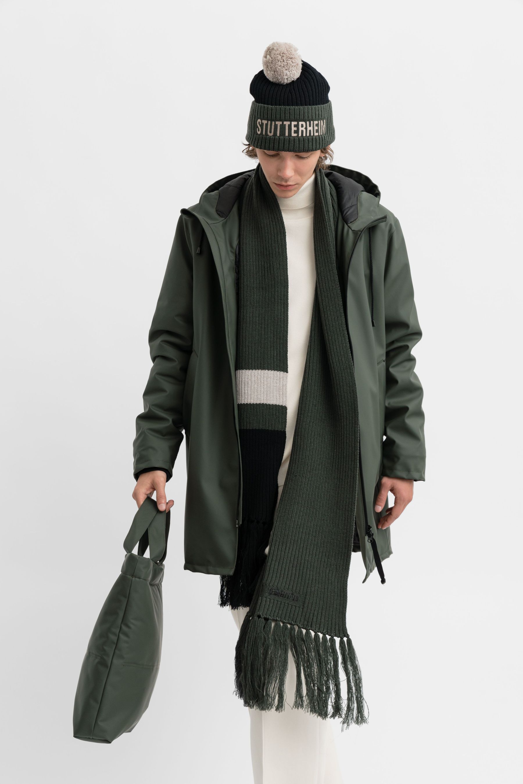 stutterheim fringe scarf green accessories hats-and-scarves scarves