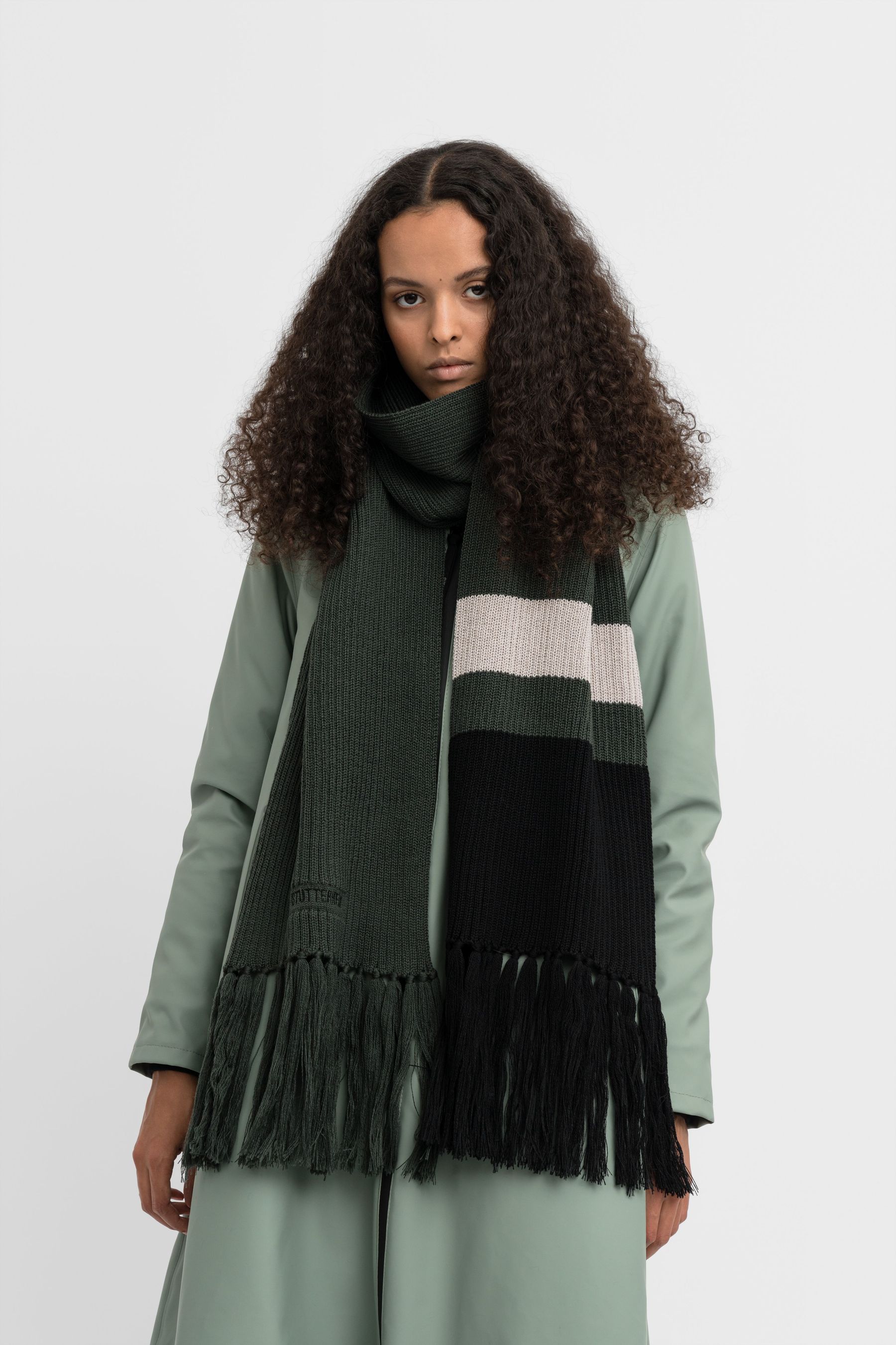 stutterheim fringe scarf green accessories hats-and-scarves scarves