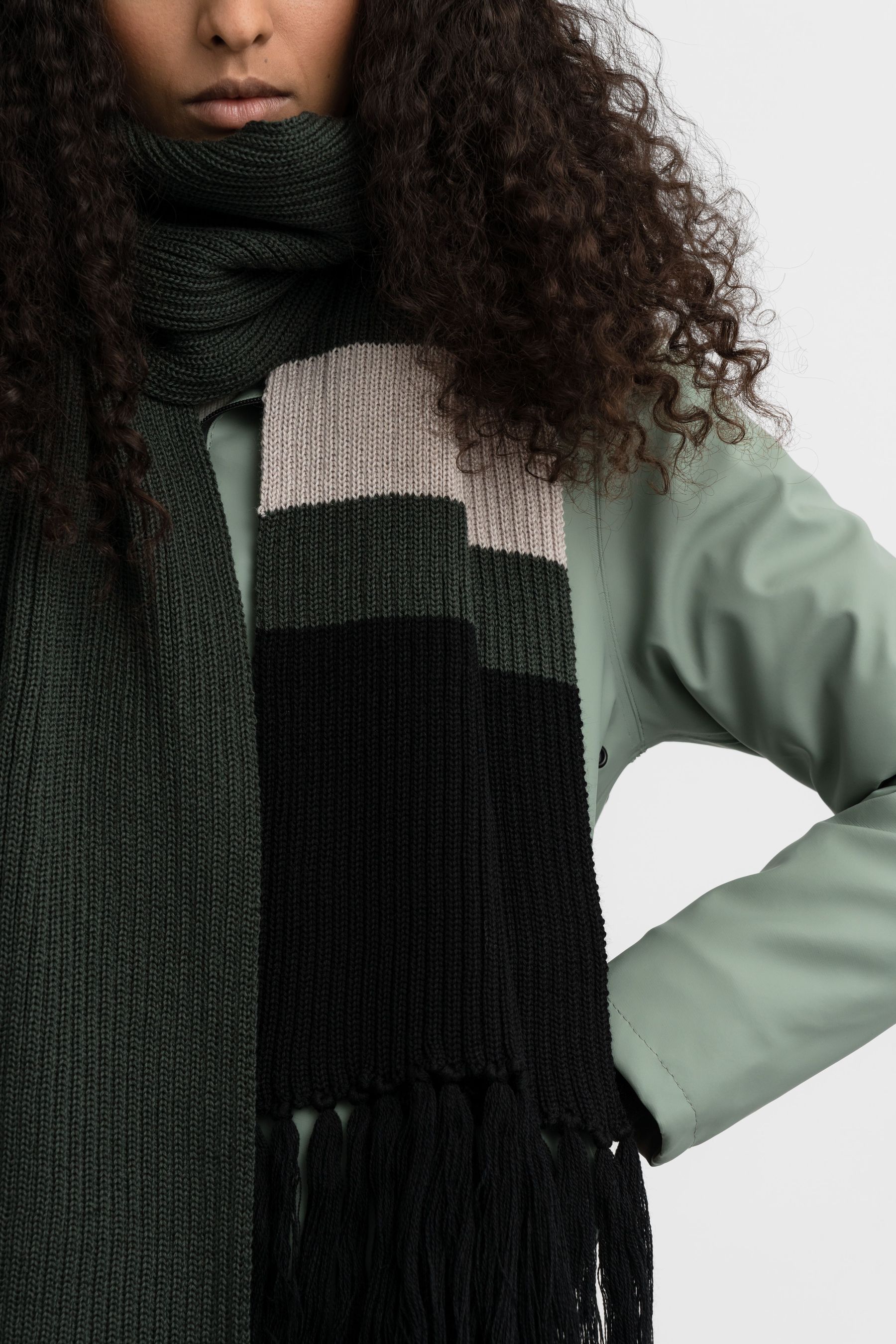 stutterheim fringe scarf green accessories hats-and-scarves scarves
