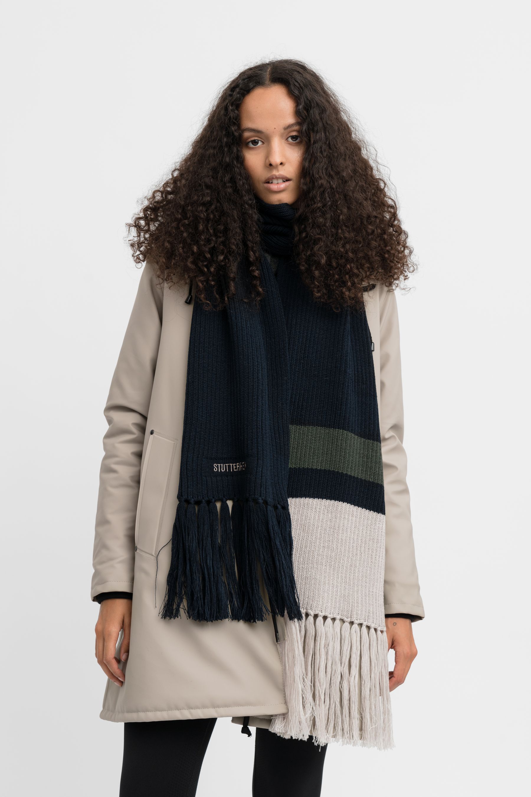 stutterheim fringe scarf navy accessories hats-and-scarves scarves