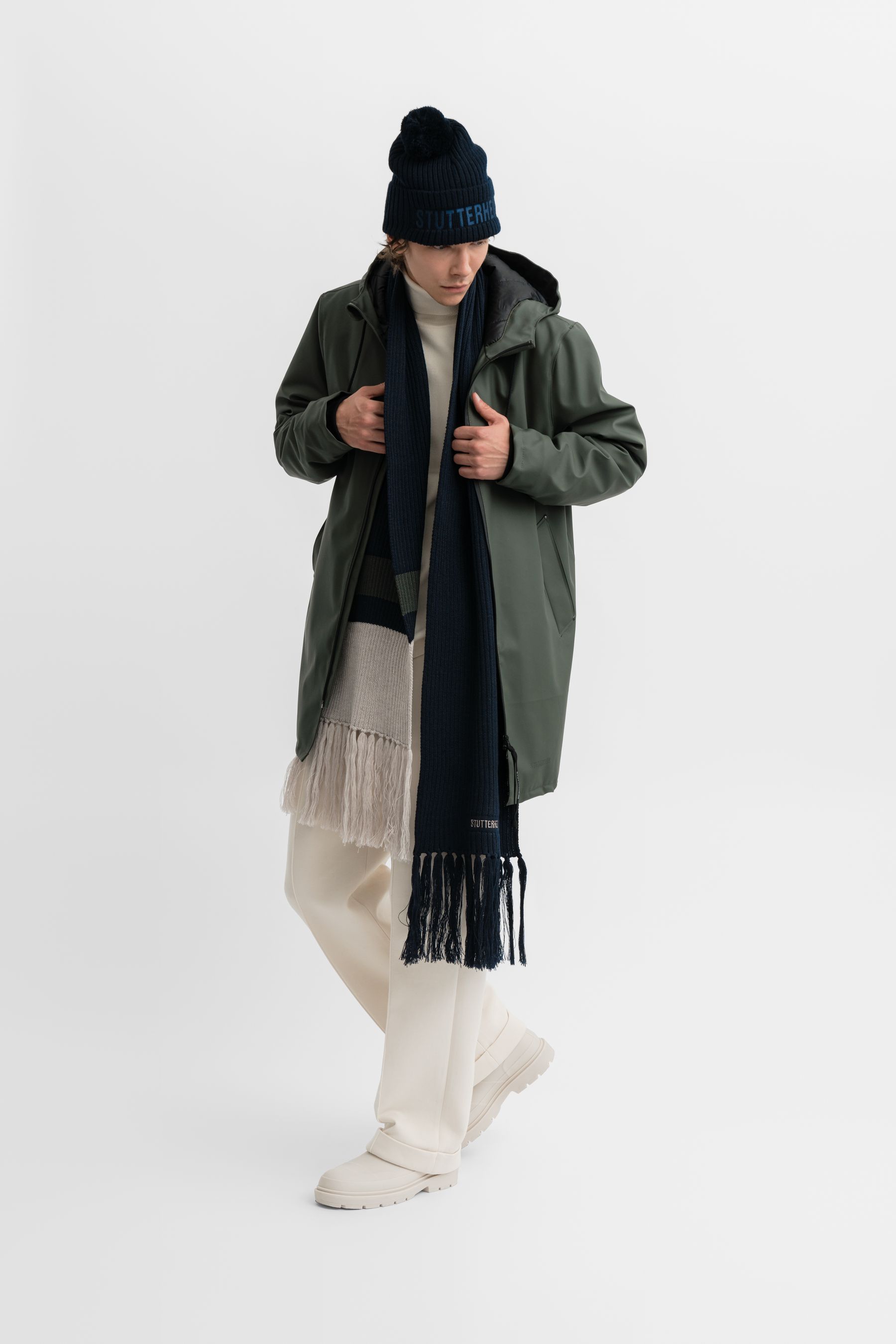stutterheim fringe scarf navy accessories hats-and-scarves scarves