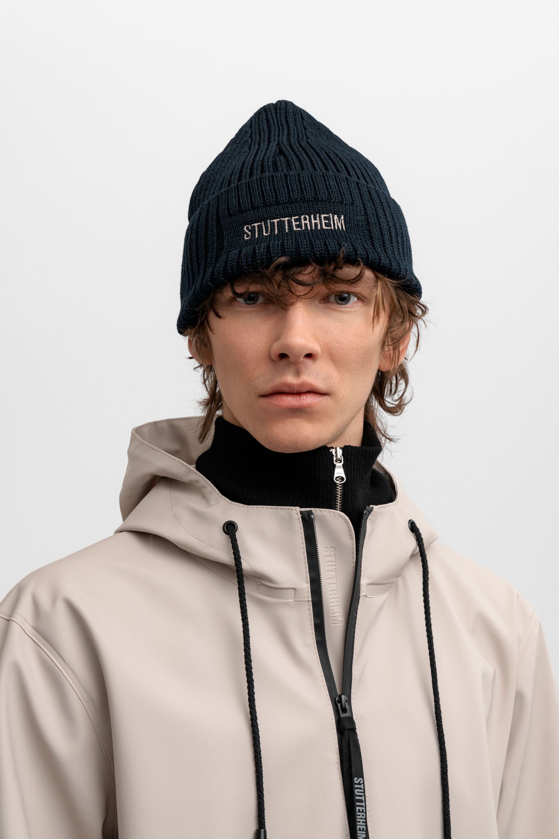 stutterheim logo beanie navy accessories hats-and-scarves beanies