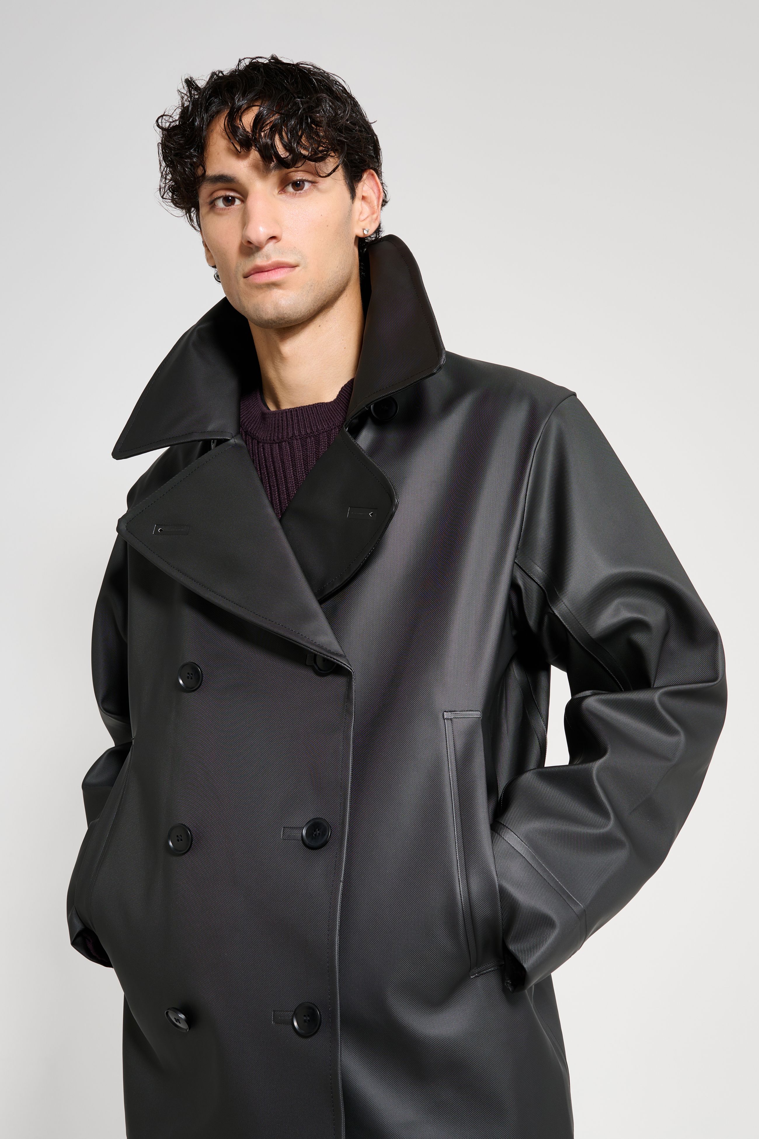 Stutterheim Tranholmen Double Breasted Raincoat In Black