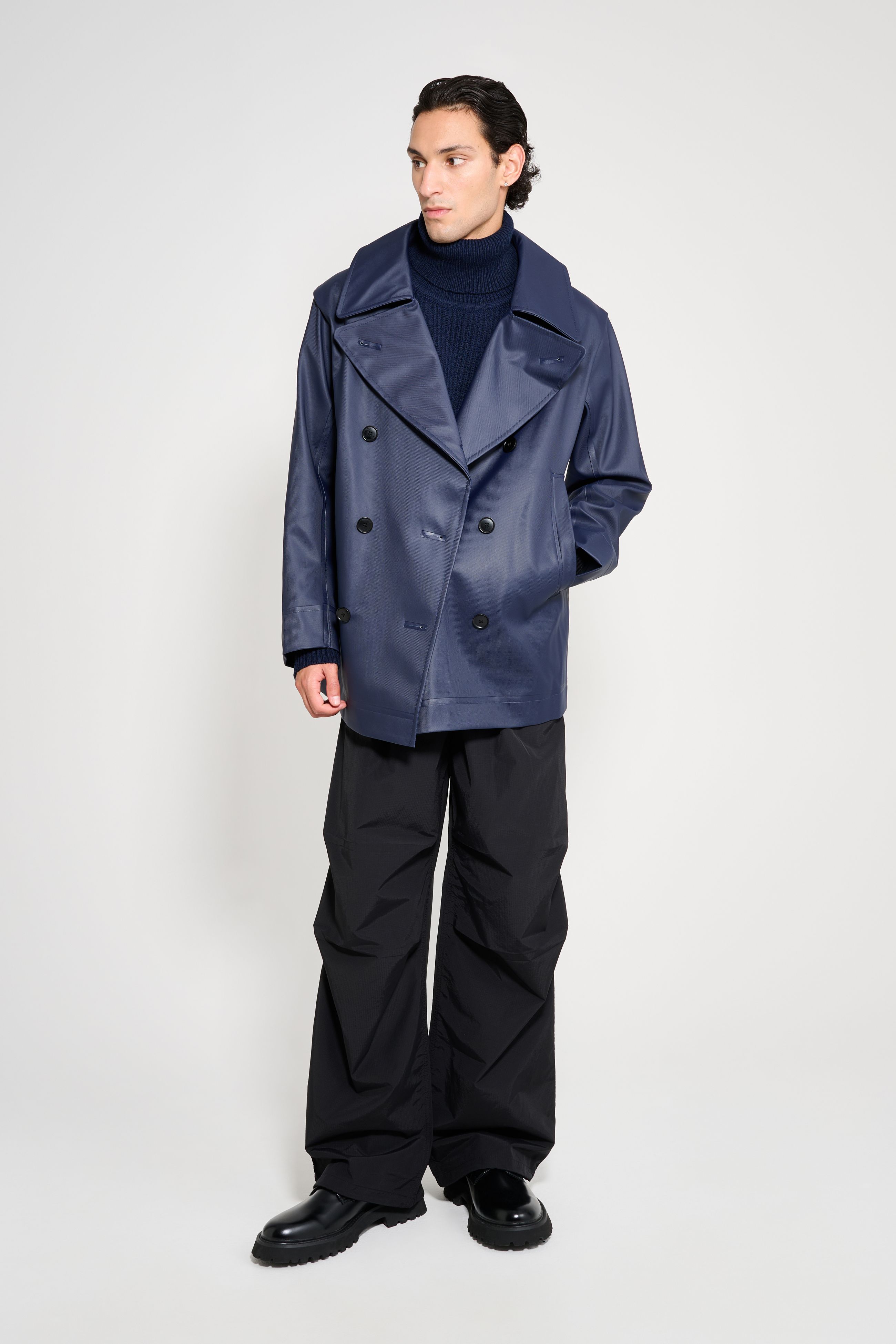 stutterheim tranholmen double breasted raincoat navy men jackets raincoats