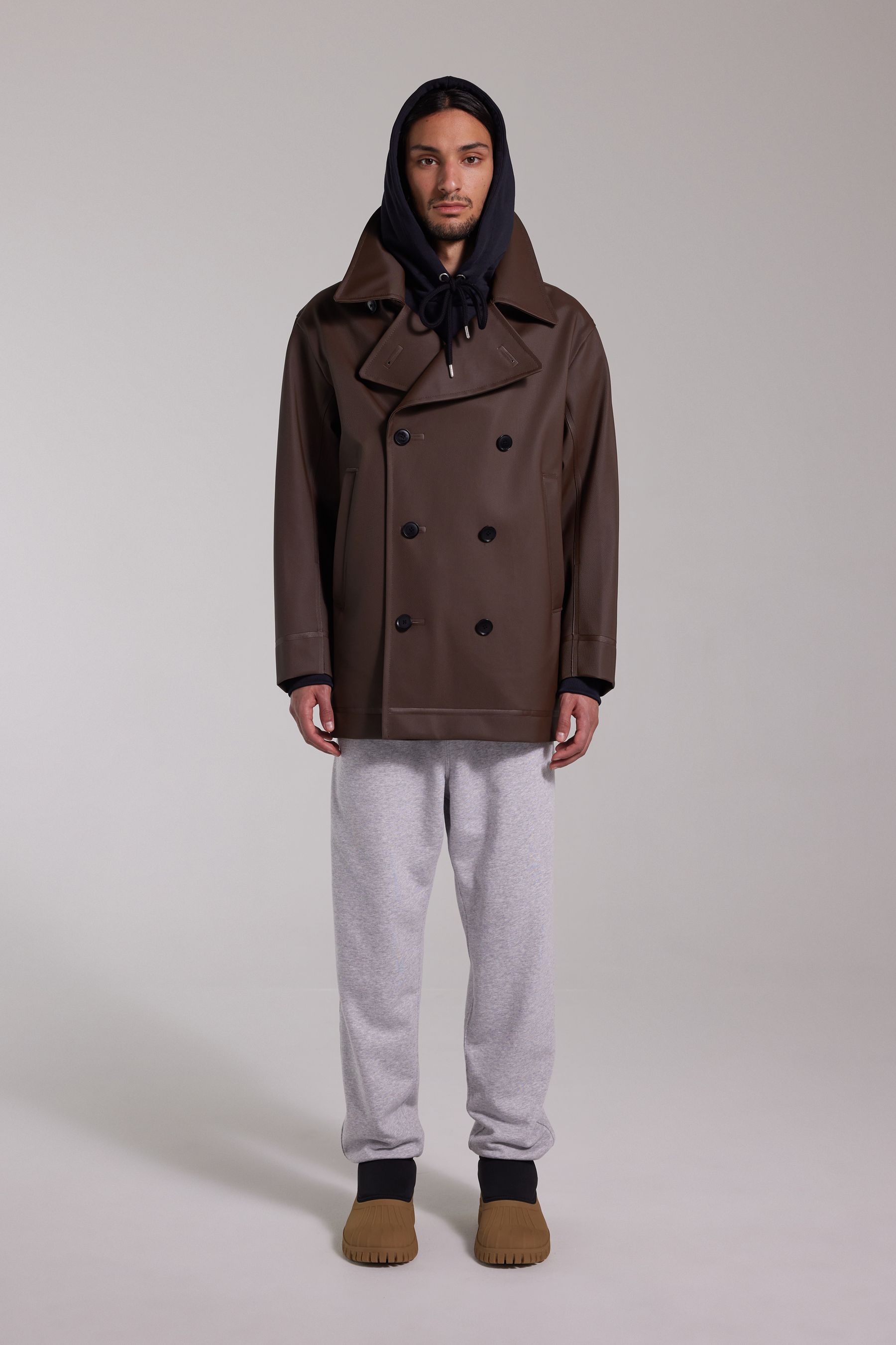 stutterheim tranholmen double breasted raincoat dark brown men jackets raincoats